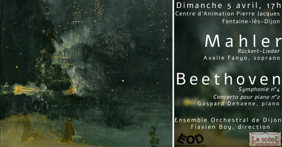 Concert des Musicales en Folies de Fontaine-lès-Dijon 2020, 5 avril 2020, Rückertlieder de Mahler, Concerto n°2 de Beethoven, Symphonie n°4 de Beethoven