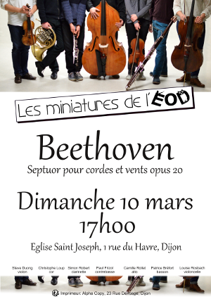 Affiche du concert les miniatures de l'ensemble orchestral de Dijon, 10 mars 2019