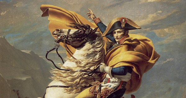 Bonaparte franchissant le Grand-Saint-Bernard de Jacques-Louis David, 1801, peinture à l'huile sur toile